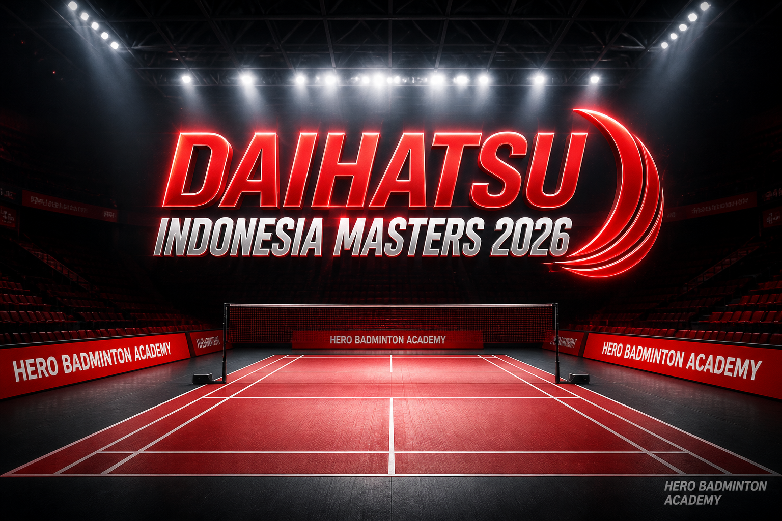 پوستر مسابقات بدمینتون DAIHATSU Indonesia Masters 2026 در استورا سنایان جاکارتا اندونزی
