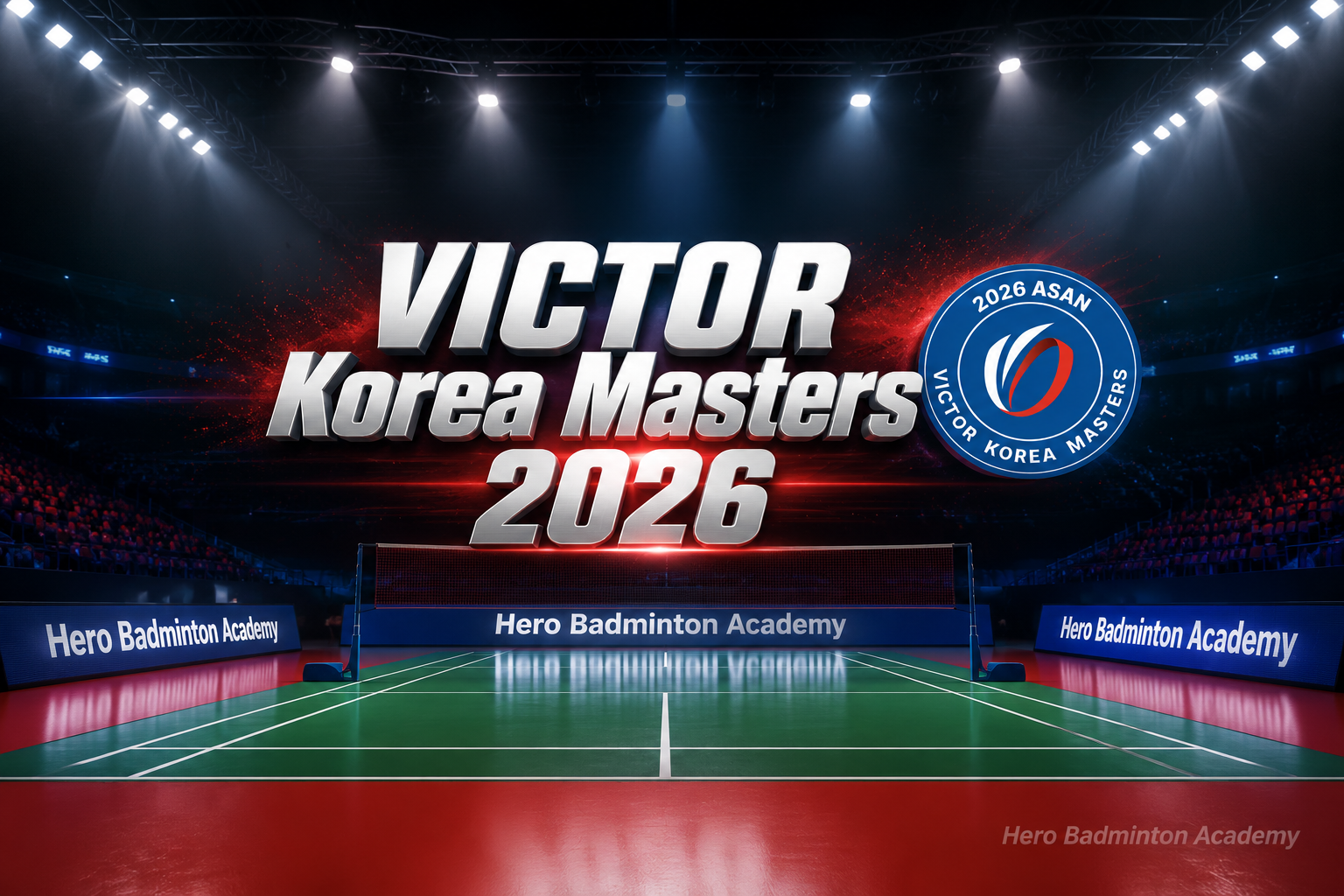 پوستر مسابقات بدمینتون VICTOR Korea Masters 2026 در سالن Asan Yi Sun-sin Gymnasium کره جنوبی