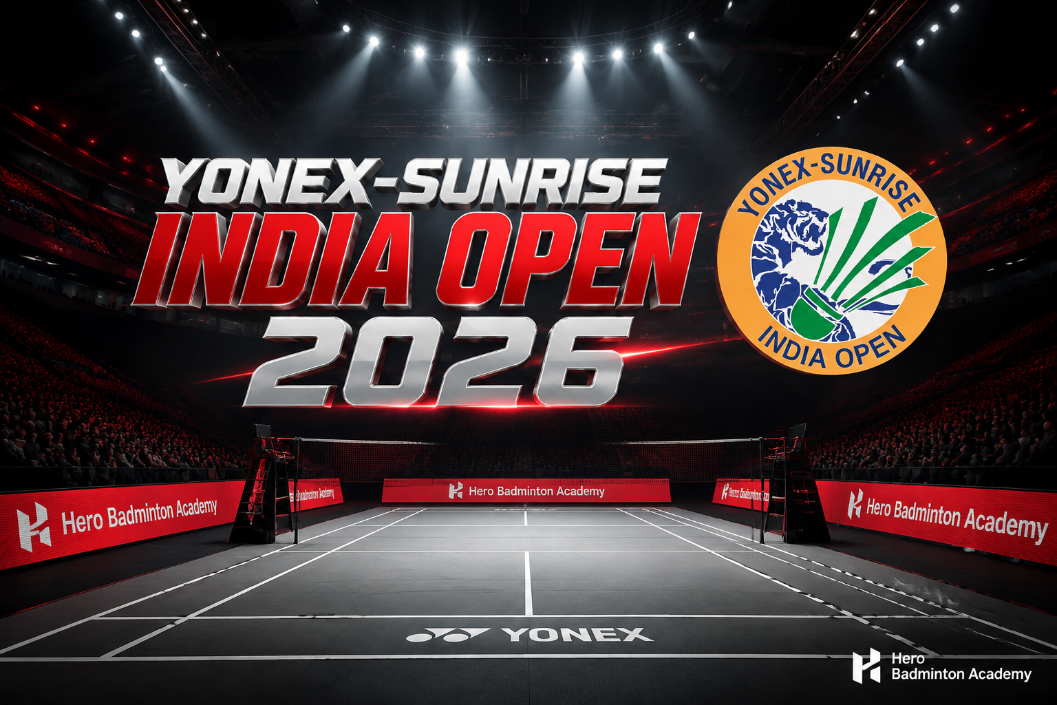 پوستر مسابقات YONEX-SUNRISE India Open 2026 در استادیوم ایندیرا گاندی دهلینو هند